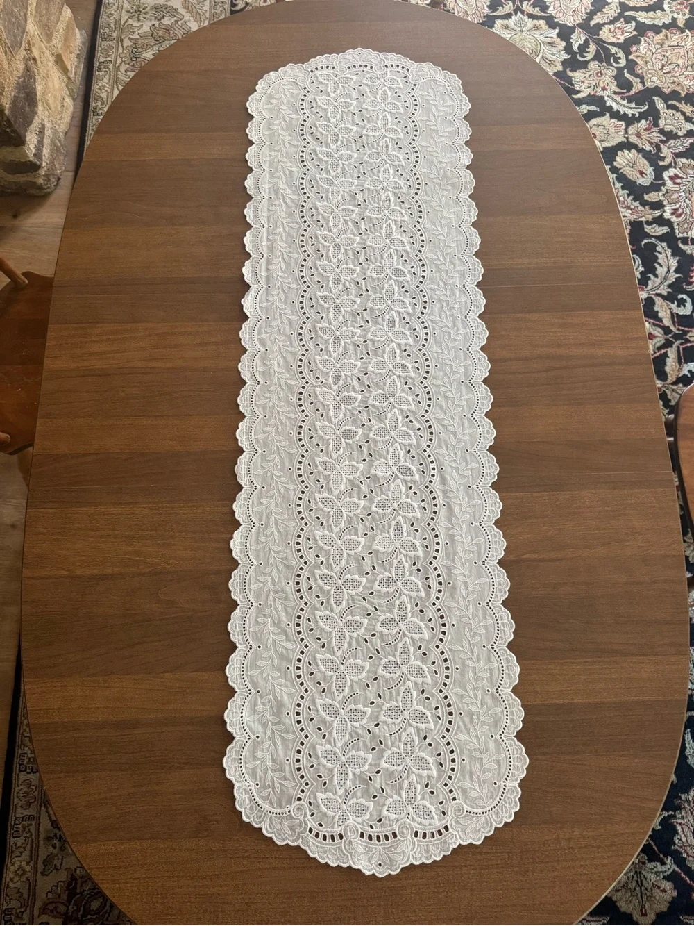 🔥STUNNING WHITE LACE Table Runner Cotton Broderie Anglese NEW PRICE FIRM!